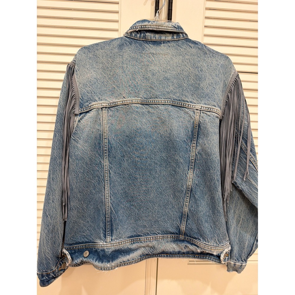 Free People Blue Fringe Jean Jacket - Picture 6 of 8